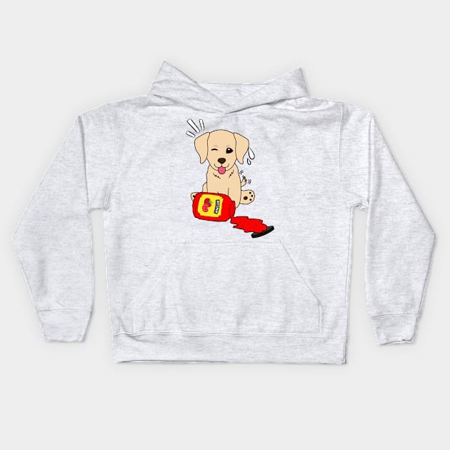 Golden retriever Spilled a bottle of ketchup Kids Hoodie by Pet Station